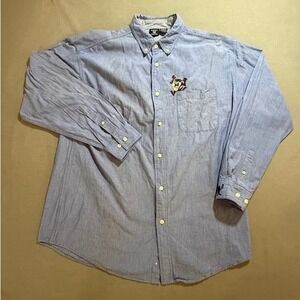 Warner Bros Taz Devil 1996 Button Down Shirt Embroidered Long Sleeve Mens L Blue